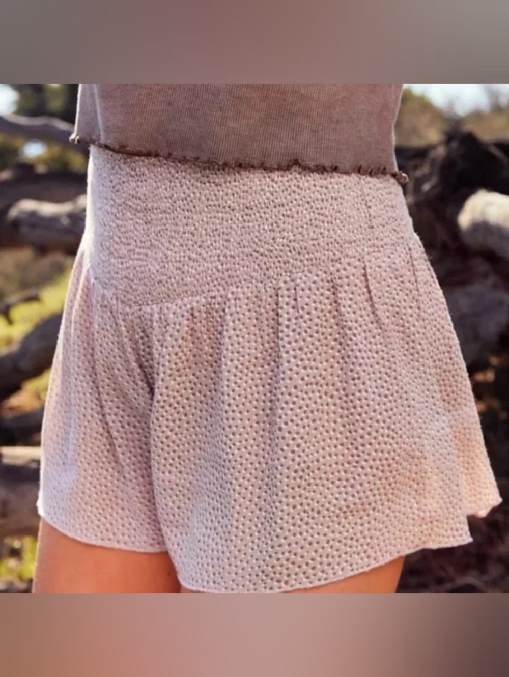 aerie Light Lavender High-Waist Smocked Shorts